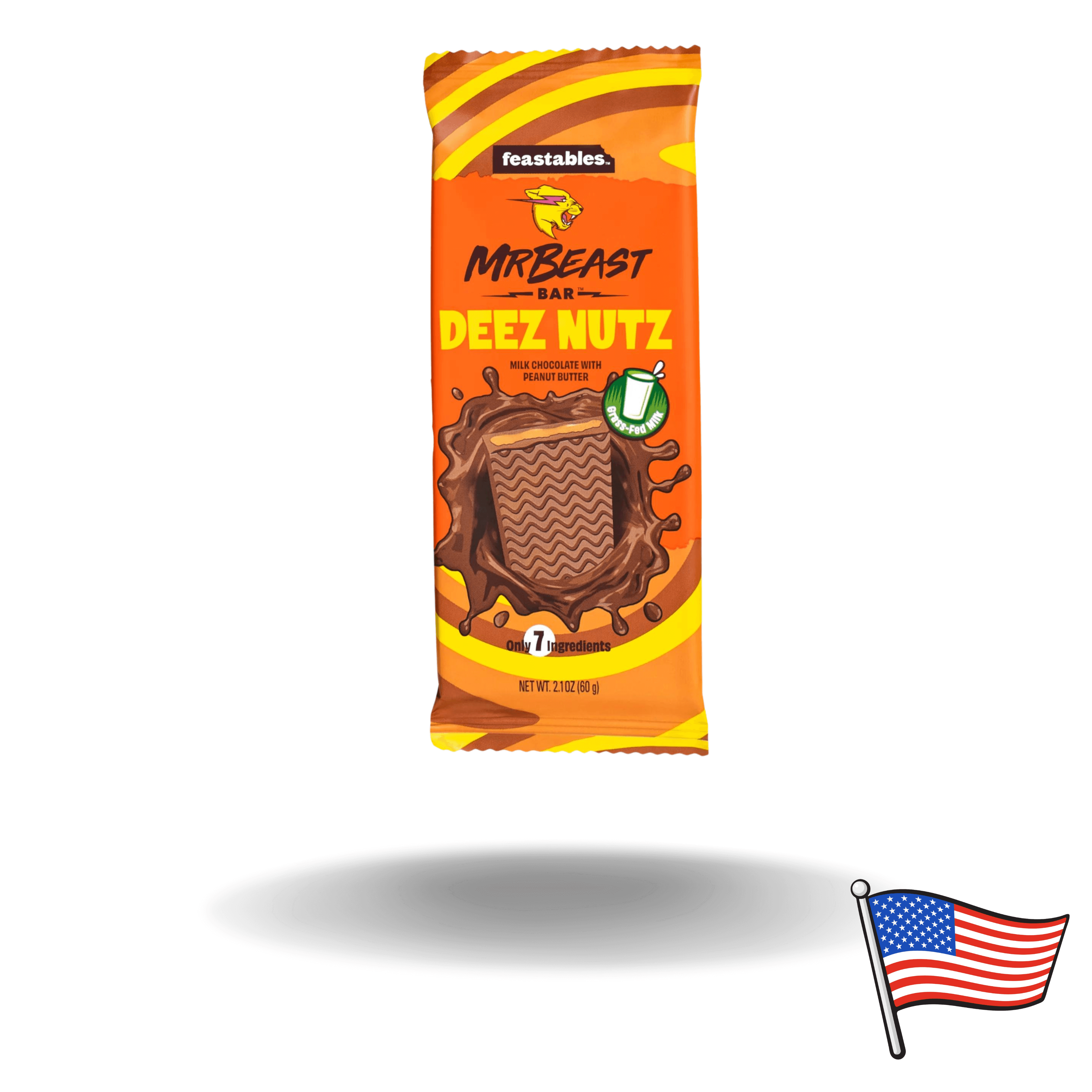 Amerikanische Süßigkeit. Die MrBeast Deez Nutz Schokolade des bekannten Youtubers gibt es normal nur in Amerika. Wir haben sie für euch in allen Sorten auch in Österreich