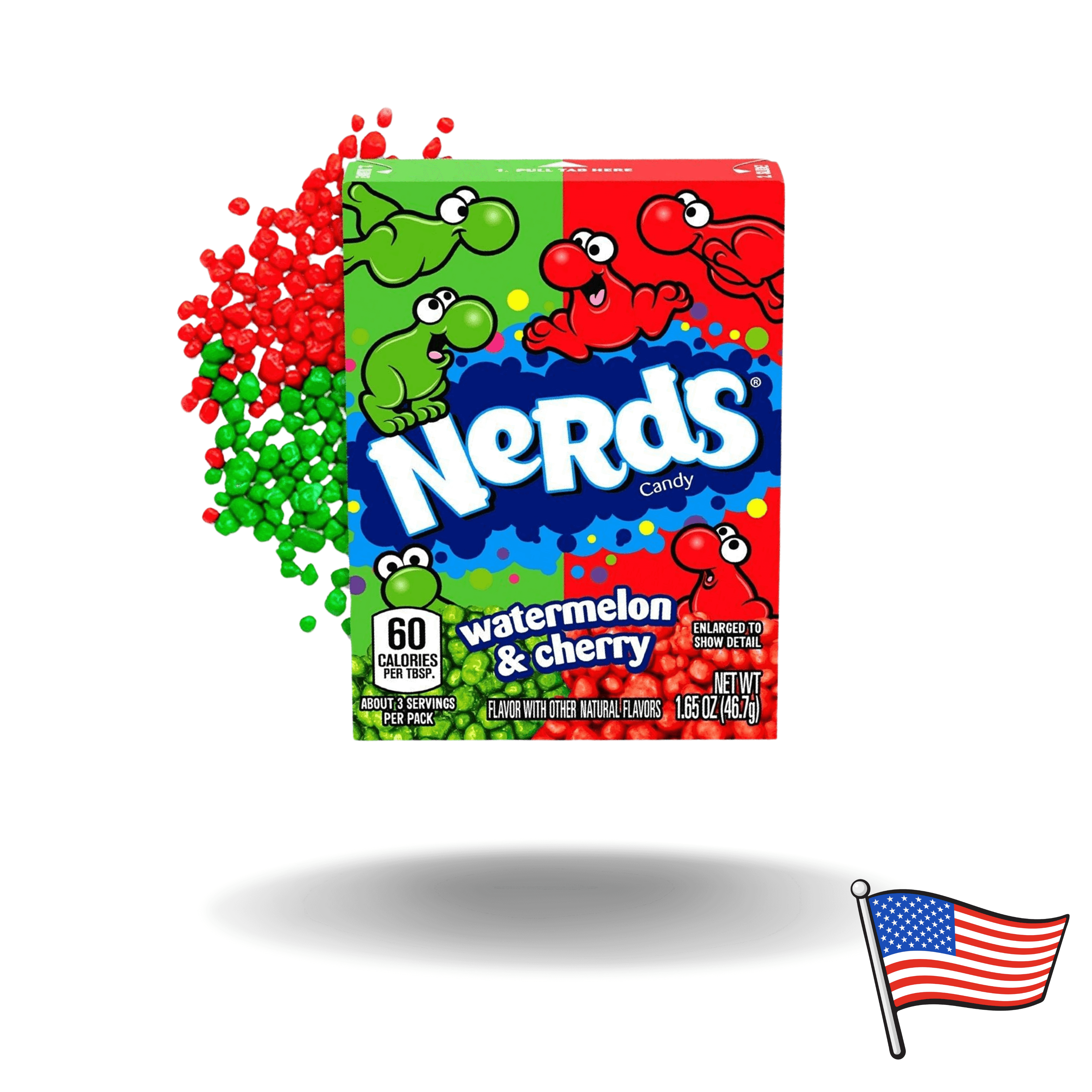 Die Nerds Watermelon & Cherry präsentieren sich als köstliche, kleine Mini-Dragees mit den Geschmacksrichtungen Wassermelone und Kirsche.
