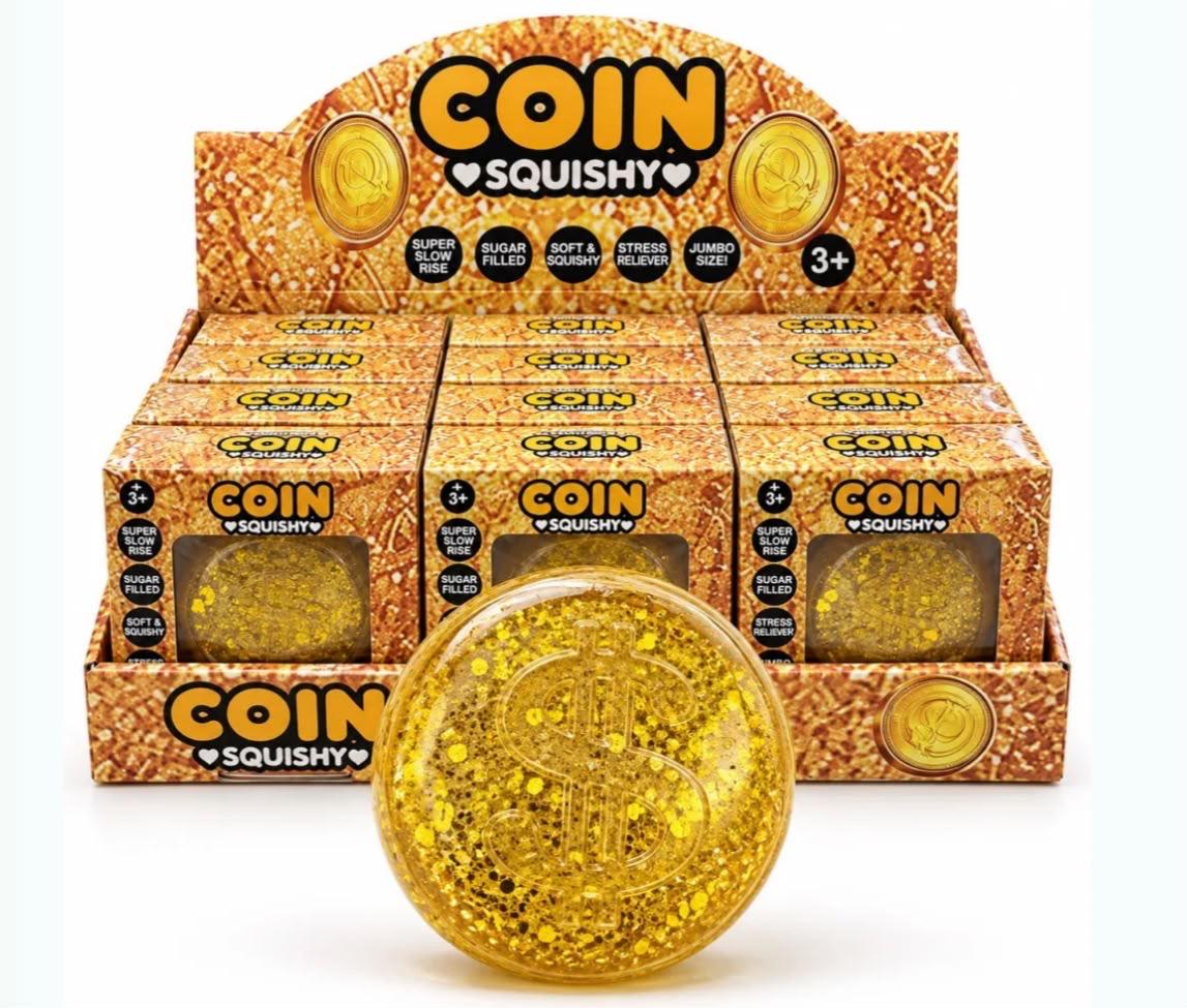 Coin Squishy – Goldmünze mit Glitzer