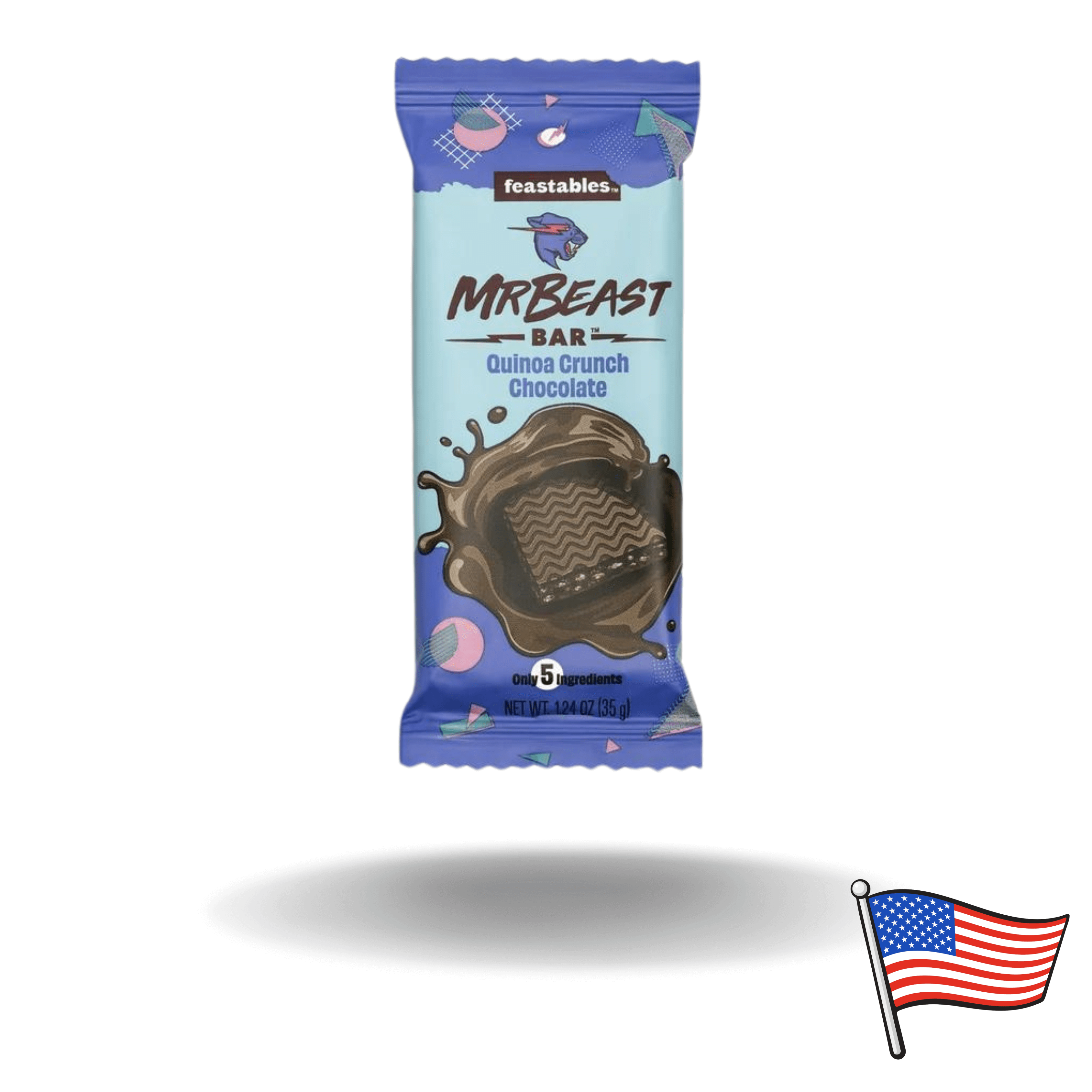 Amerikanische Süßigkeit. Die MrBeast Quinoa Crunch Schokolade des bekannten Youtubers gibt es normal nur in Amerika. Wir haben sie für euch in allen Sorten auch in Österreich